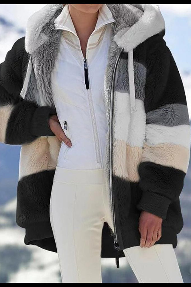 Women's colour-block hooded zip jacket with long sleeves and front pockets