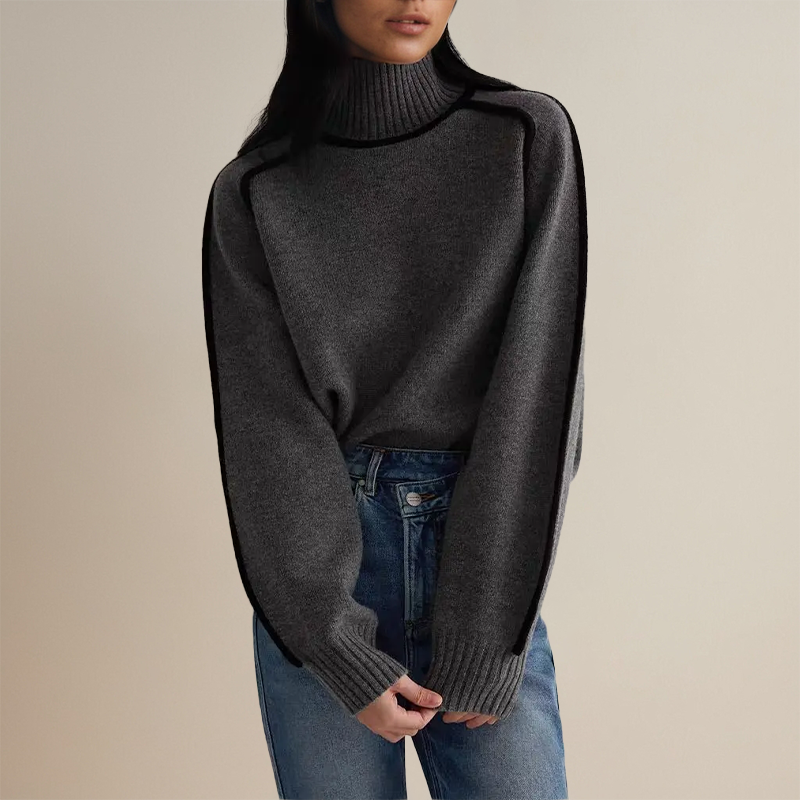 Women's mock neck jumper with contrast piping and long sleeves