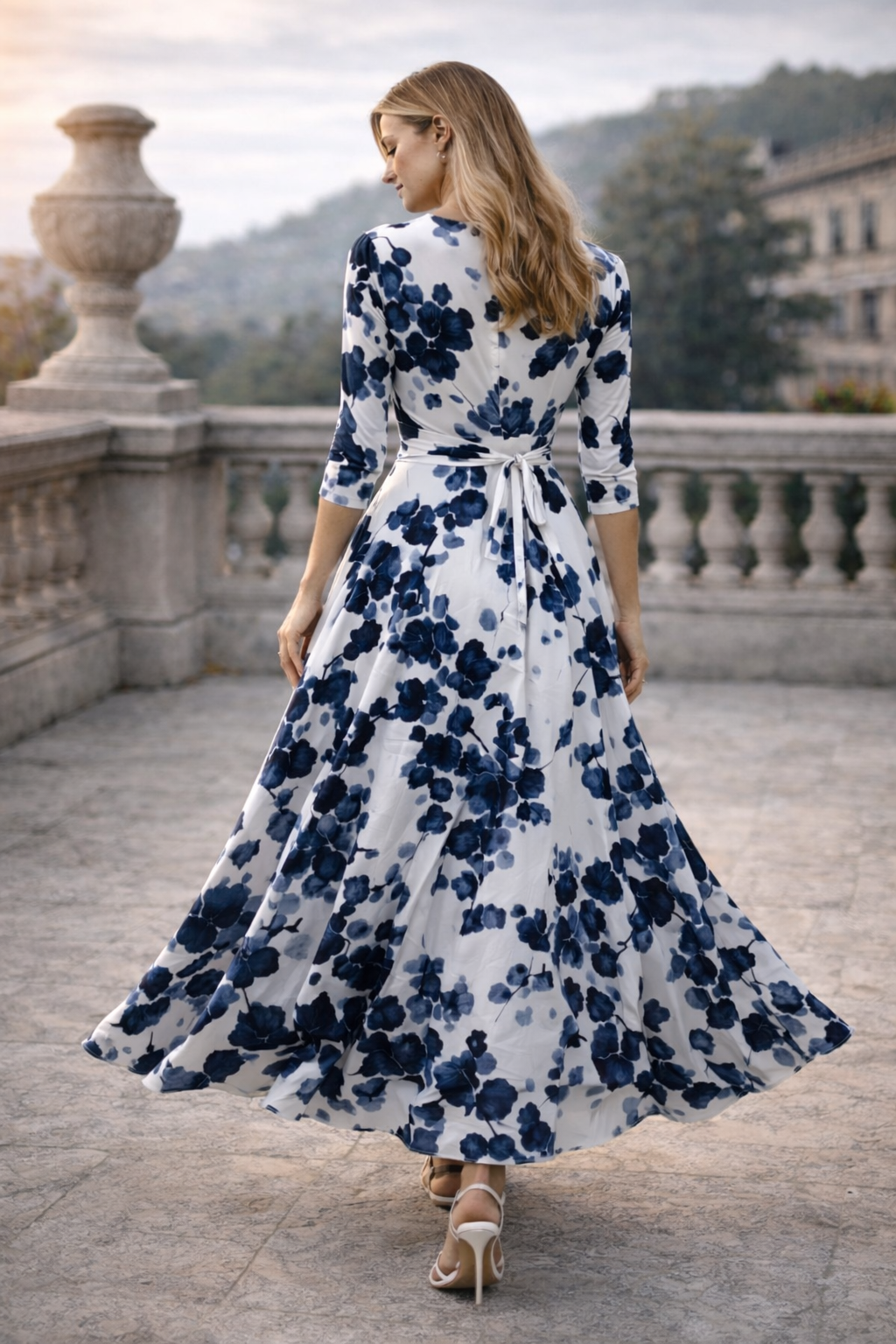 Women’s Floral Wrap Midi Dress | Blue Porcelain