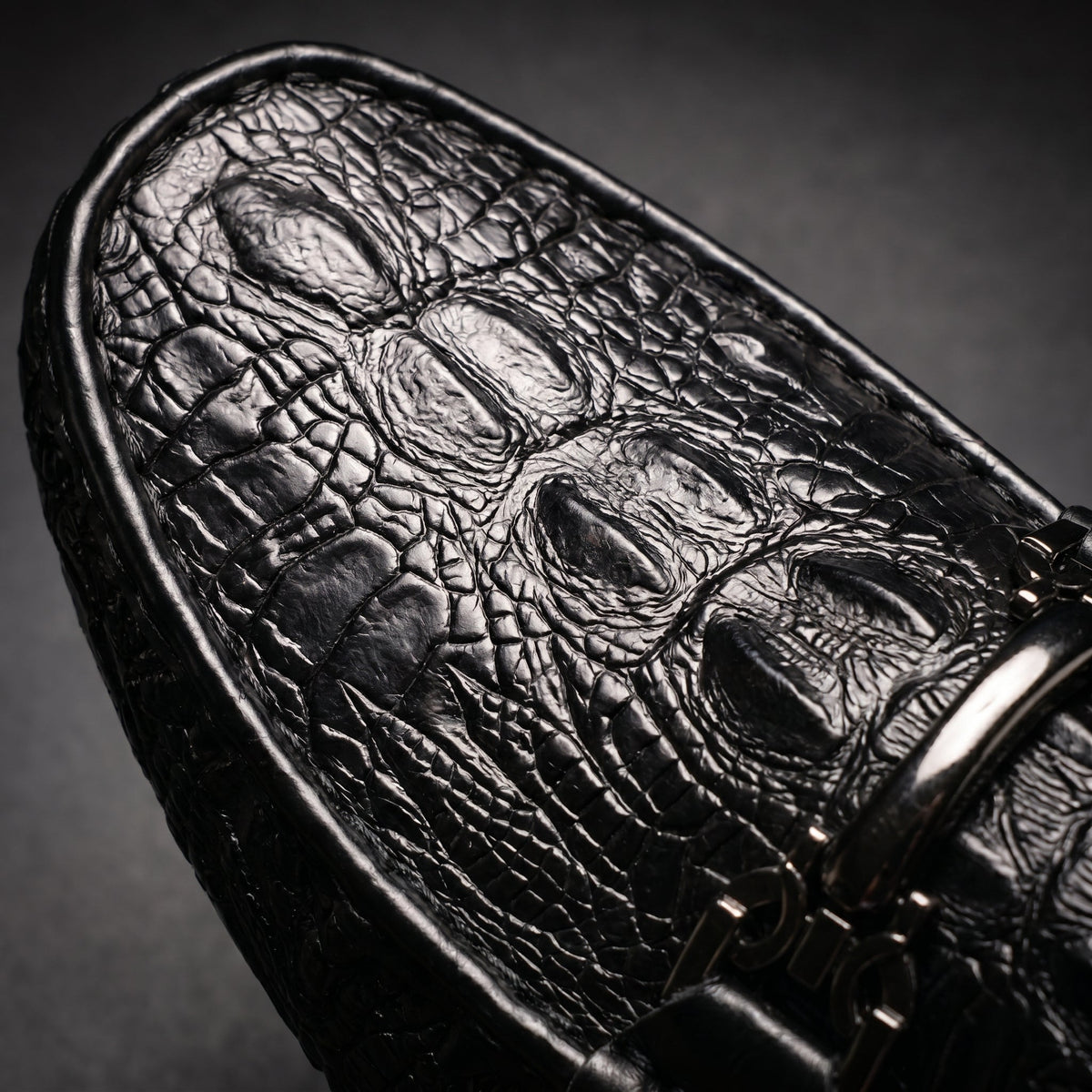 Croc embossed loafers with metal horsebit detail and round toes