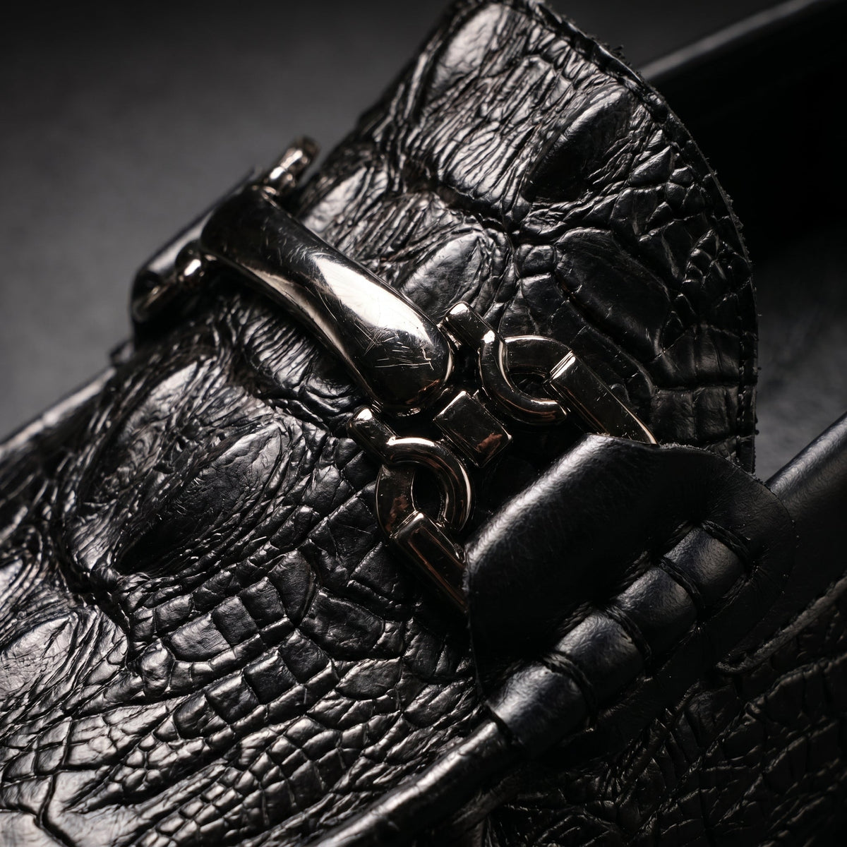 Croc embossed loafers with metal horsebit detail and round toes