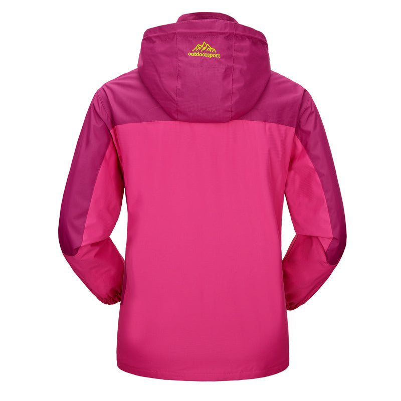 Women's hooded colour block waterproof jacket with zipped pockets