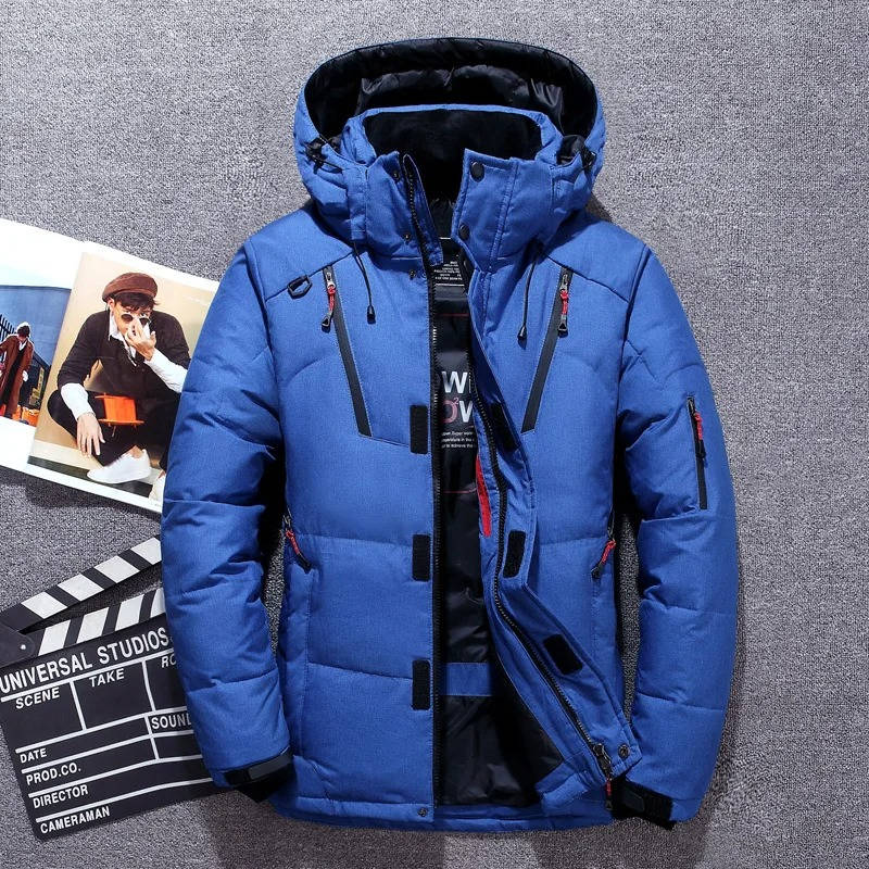 Men's padded hooded winter parka jacket with multiple zipped pockets