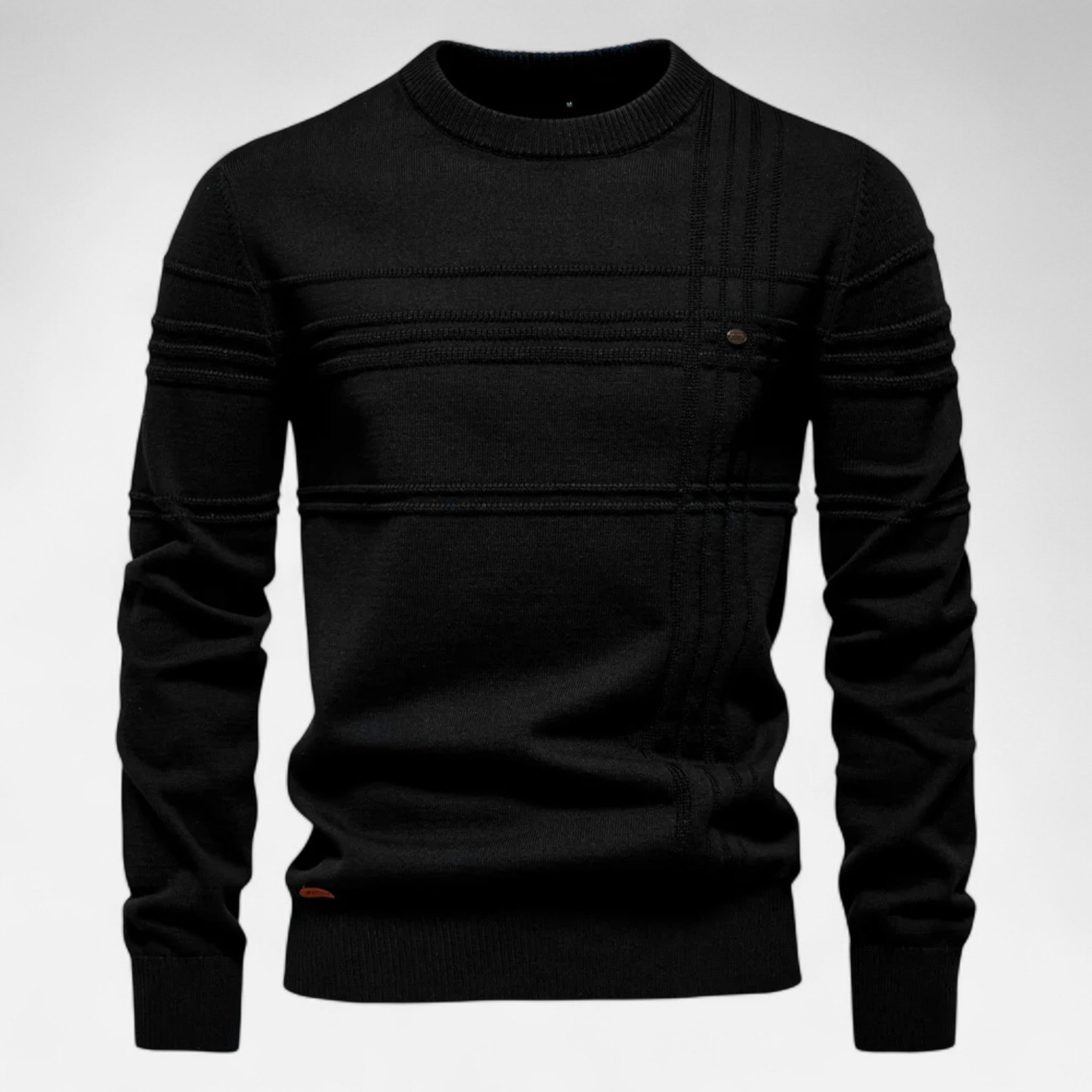 Men's long-sleeved striped crew neck jumper with ribbed trims
