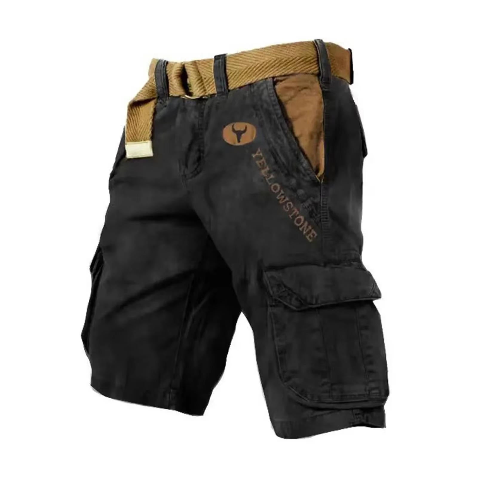 Men's Cargo Shorts Washed Relaxed Fit Multi-Pocket - Black