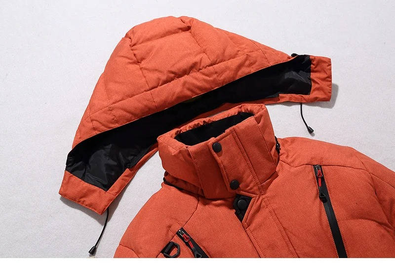 Men's padded hooded winter parka jacket with multiple zipped pockets