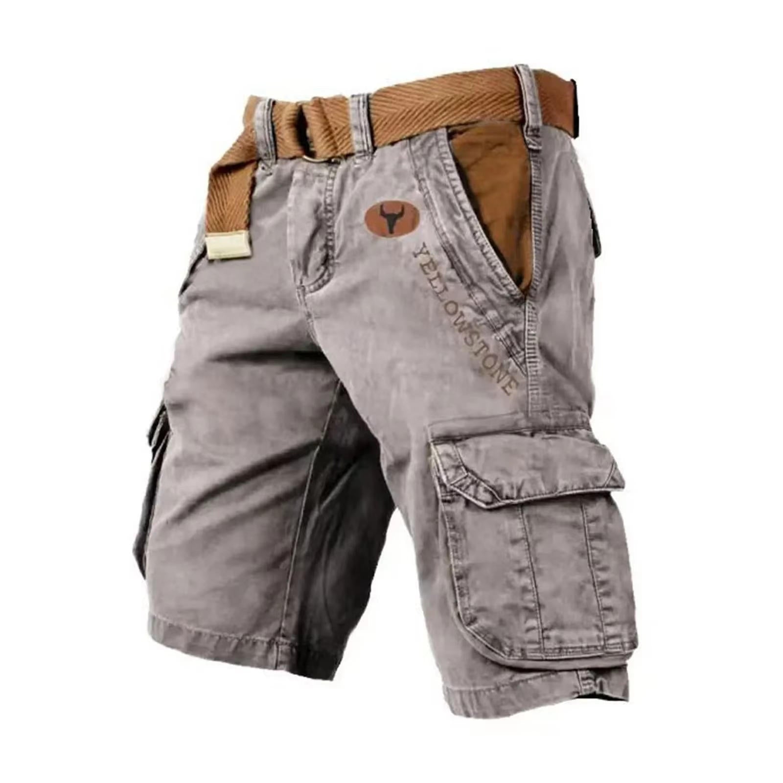 Men's Cargo Shorts Washed Relaxed Fit Multi-Pocket - Grey