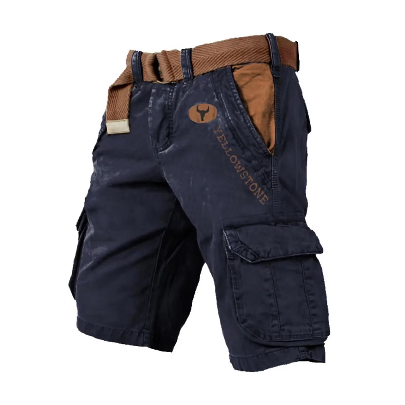 Men's Cargo Shorts Washed Relaxed Fit Multi-Pocket - Navy