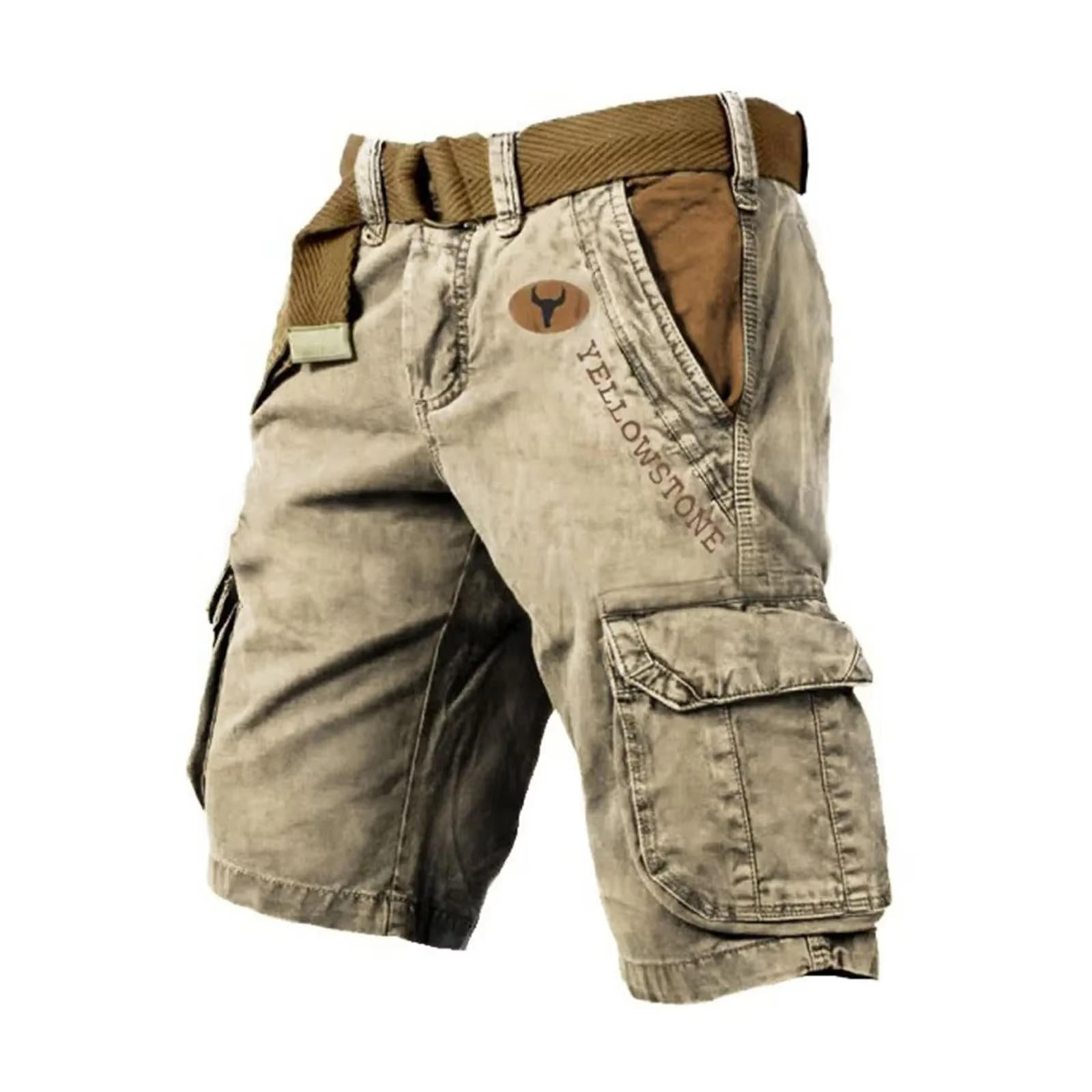 Men's Cargo Shorts Washed Relaxed Fit Multi-Pocket - Beige