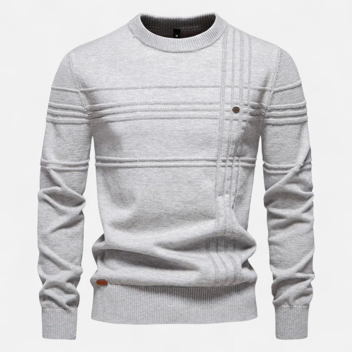 Men's long-sleeved striped crew neck jumper with ribbed trims