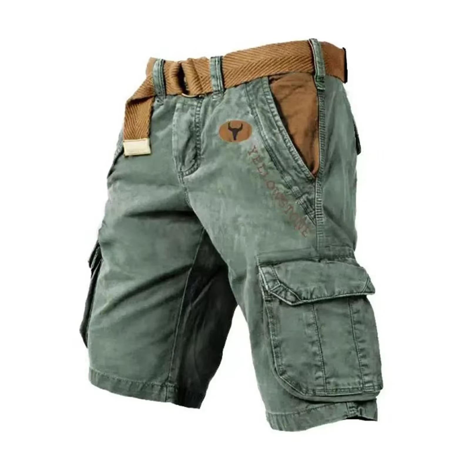 Men's Cargo Shorts Washed Relaxed Fit Multi-Pocket - Green