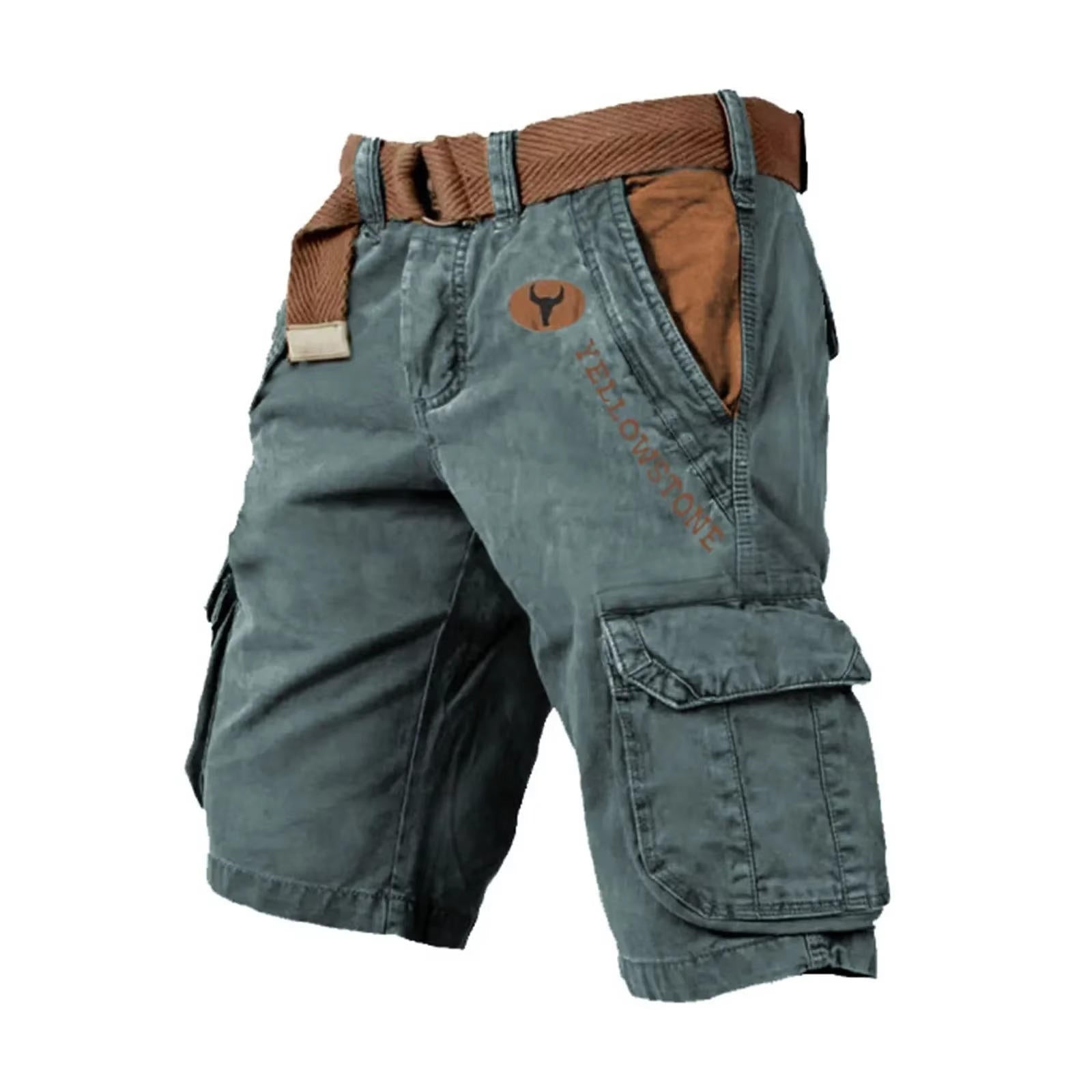 Men's Cargo Shorts Washed Relaxed Fit Multi-Pocket - Blue