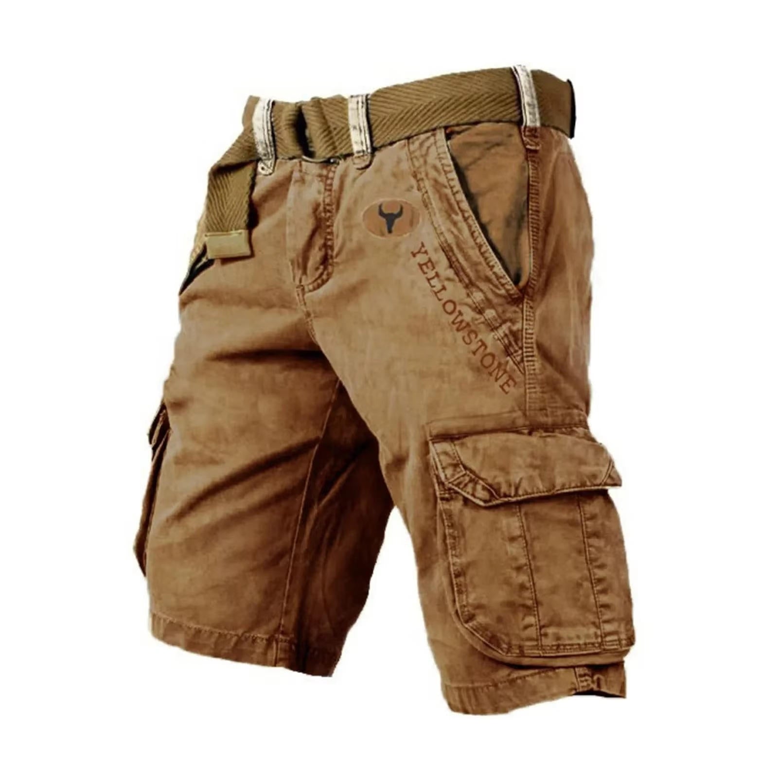 Men's Cargo Shorts Washed Relaxed Fit Multi-Pocket - Brown