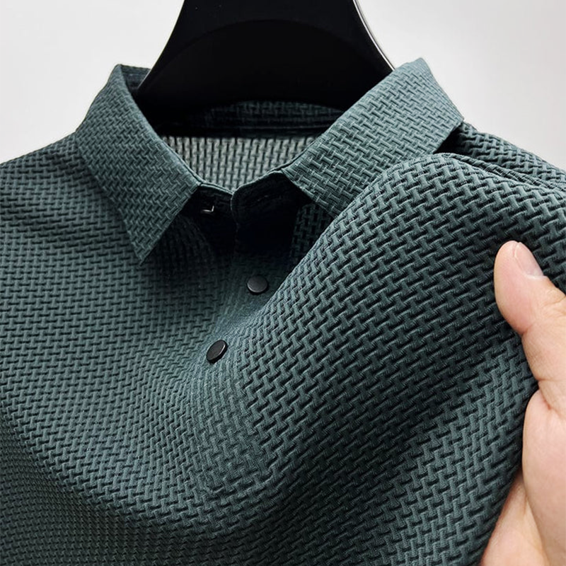 Men's Polo Shirt Textured Woven Short Sleeve - Green