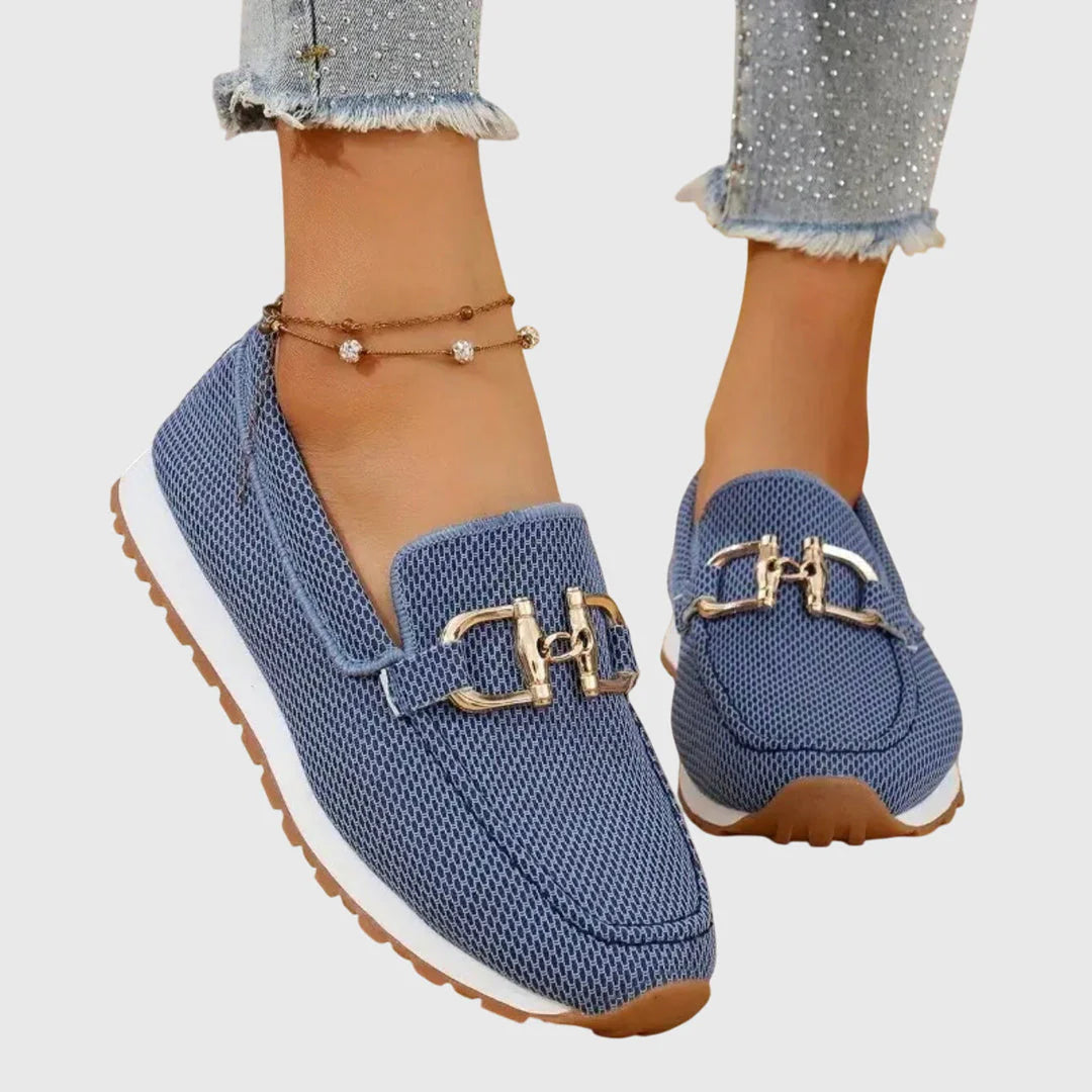 Women’s Textured Loafers | Slip-On Buckle Detail
