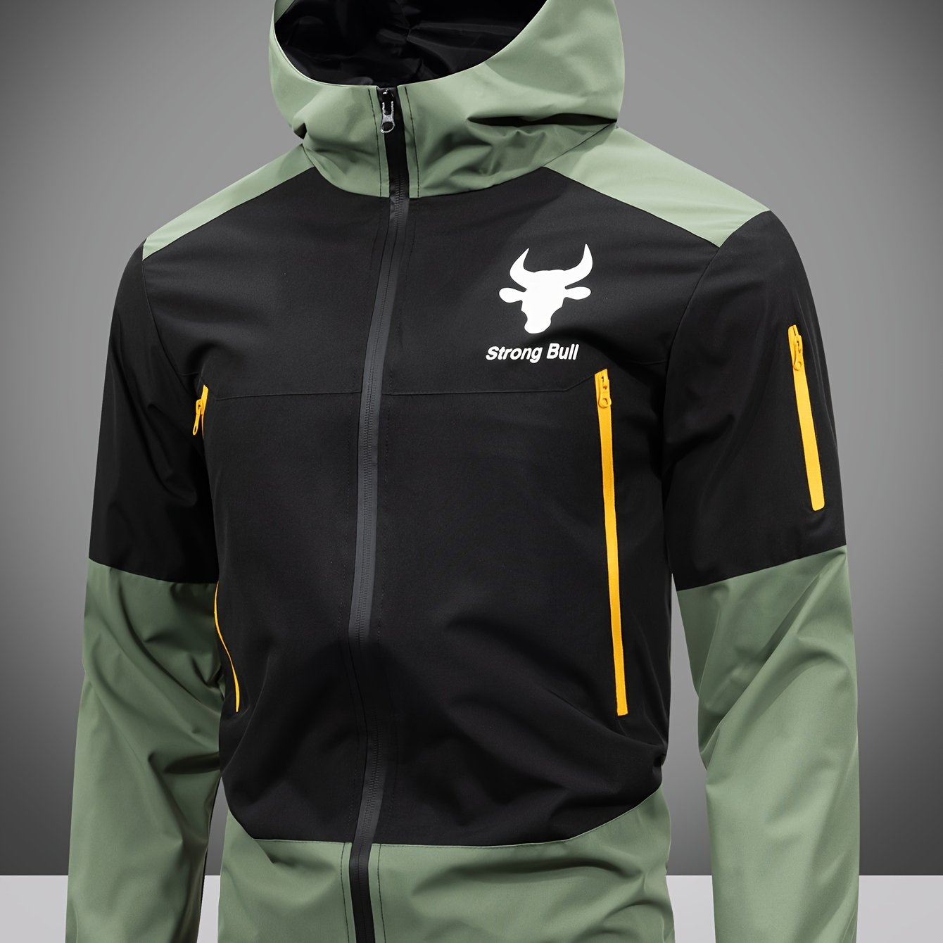 Men's Hooded Jacket Colour-Block Zip-Up
