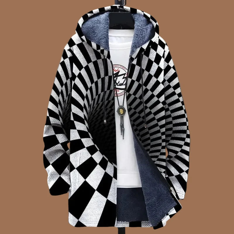 Men's abstract multicoloured hooded zip-up jacket with long sleeves