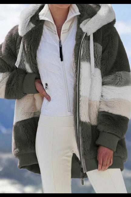 Women's colour-block hooded zip jacket with long sleeves and front pockets