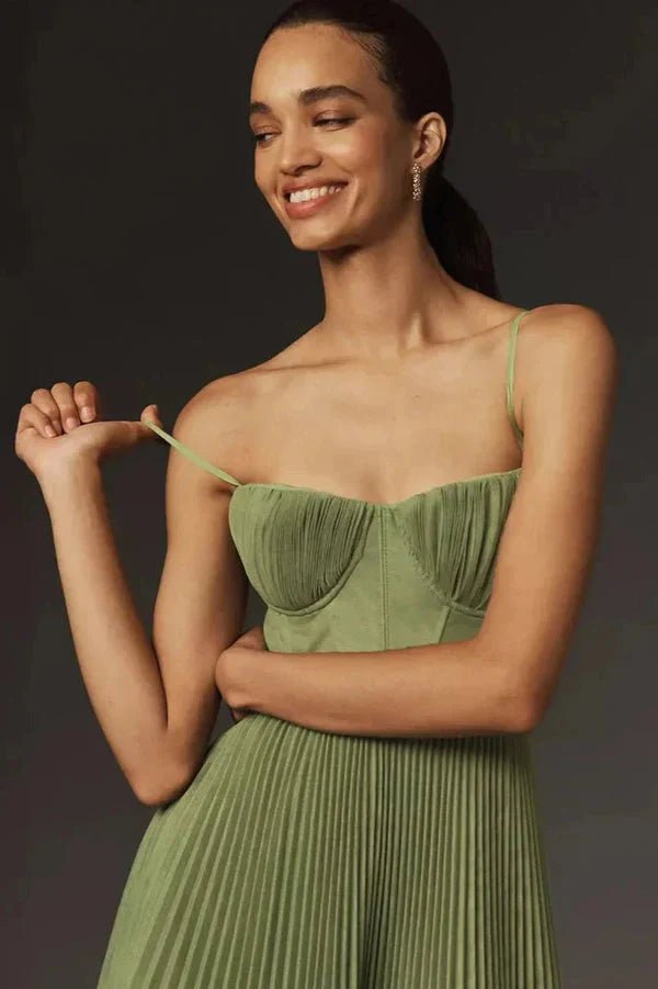 Women’s Strapless Pleated Maxi Dress | Green