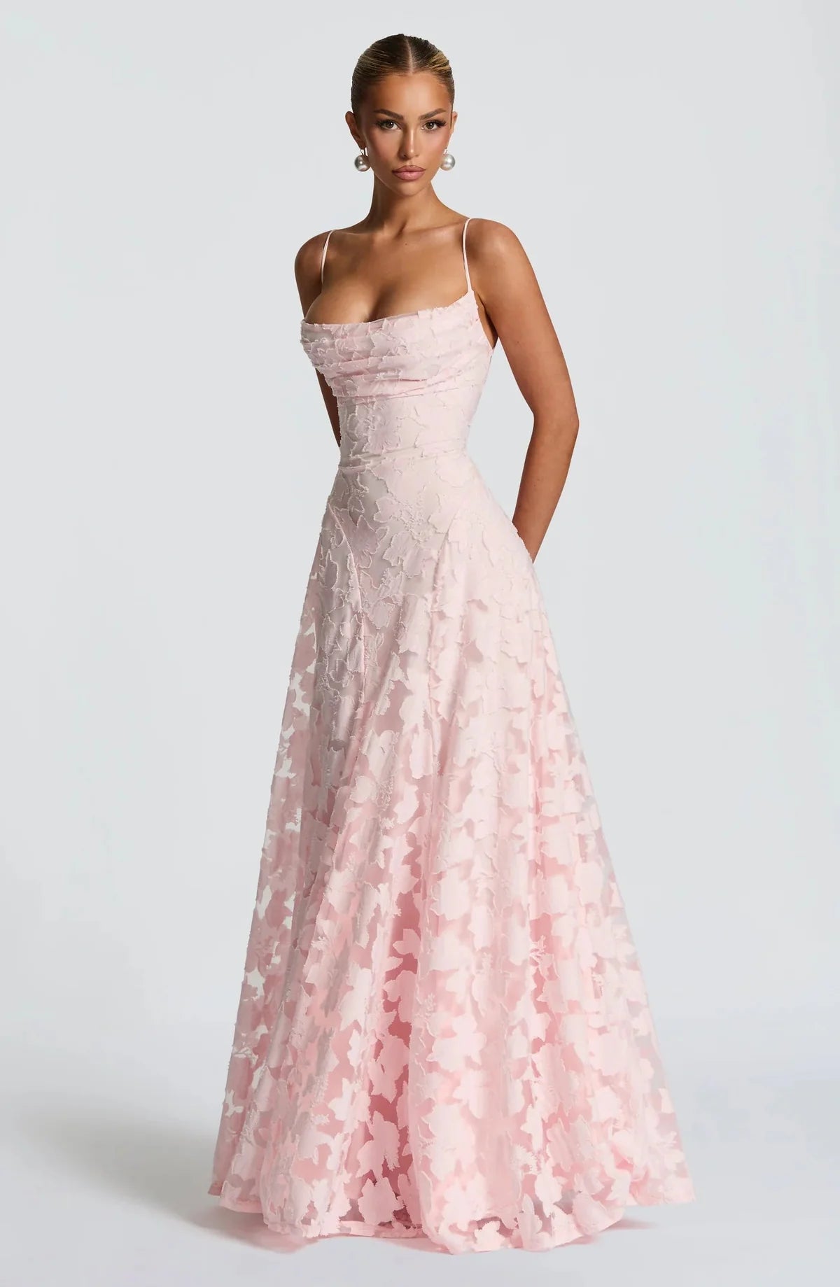Women’s Floral Cowl Neck Evening Gown