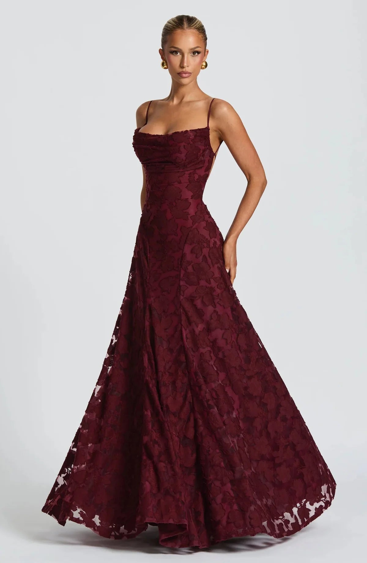 Women’s Floral Cowl Neck Evening Gown