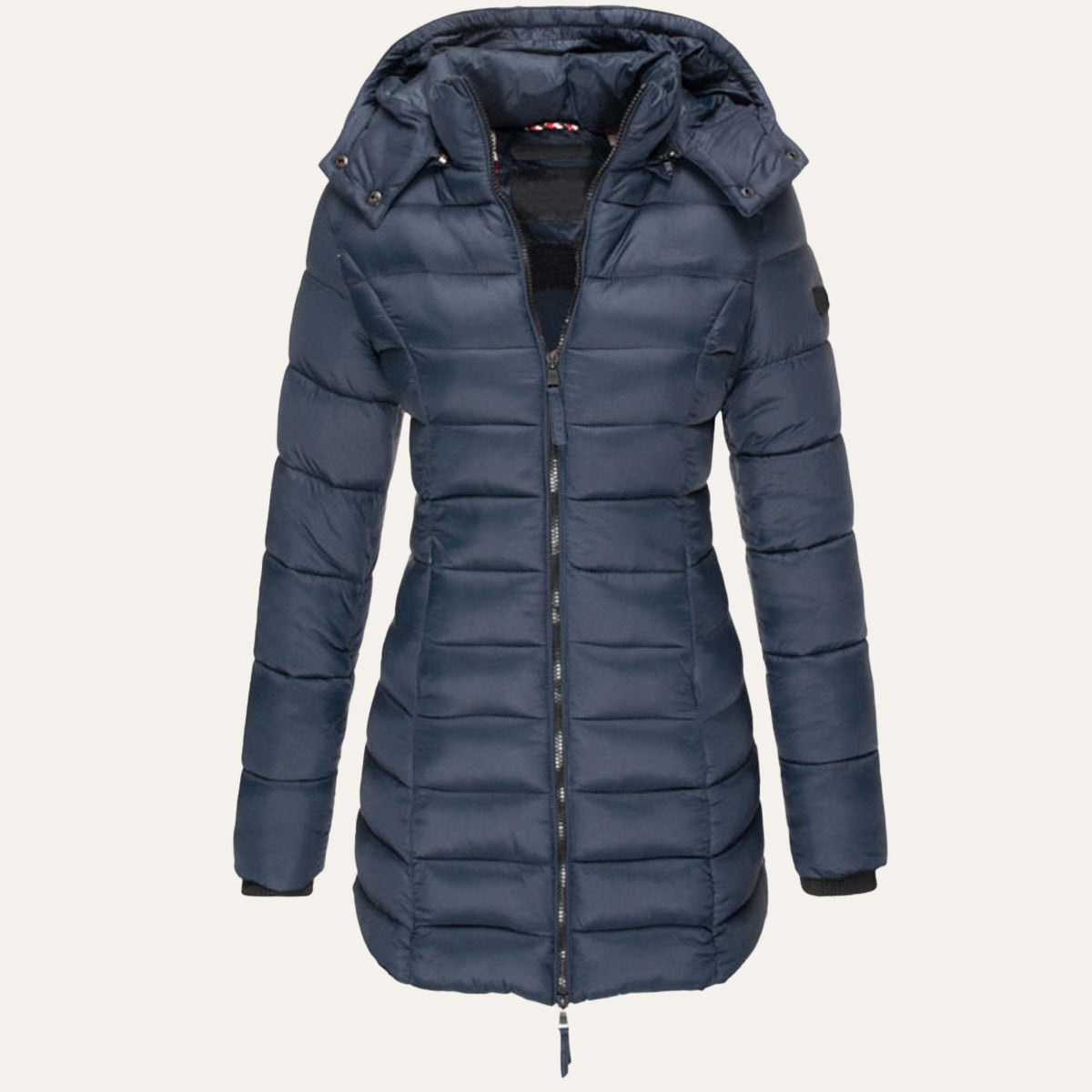 Women's hooded quilted puffer jacket with long sleeves and full zip
