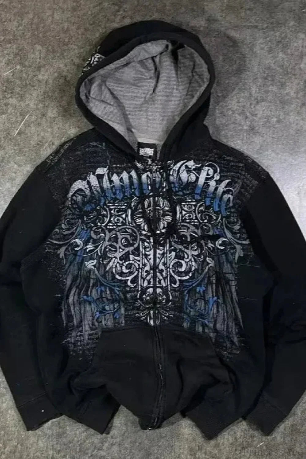 Graphic zip-up hoodie with hood, long sleeves and front pockets