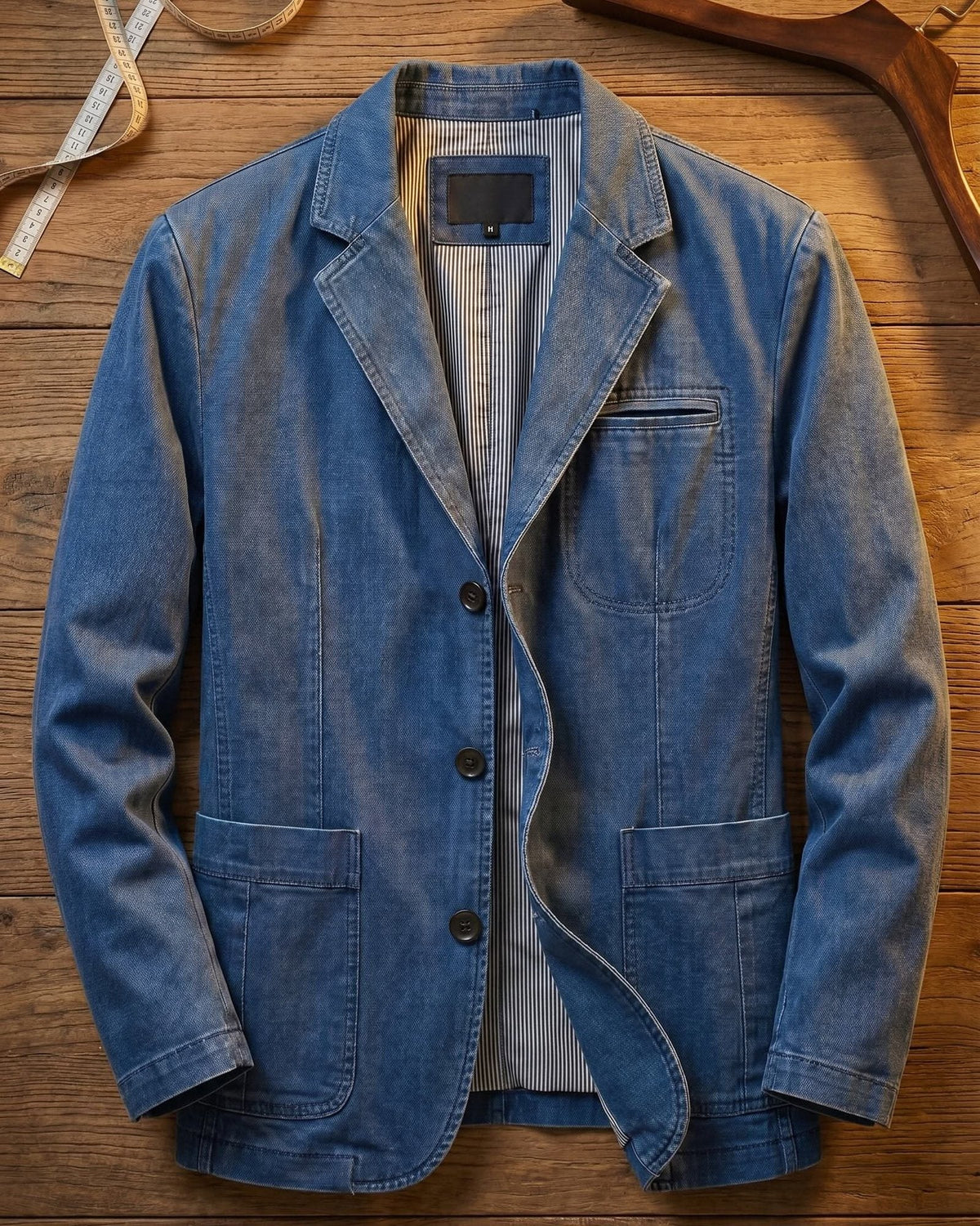 Men's washed blazer with notched lapels, button fastening and patch pockets