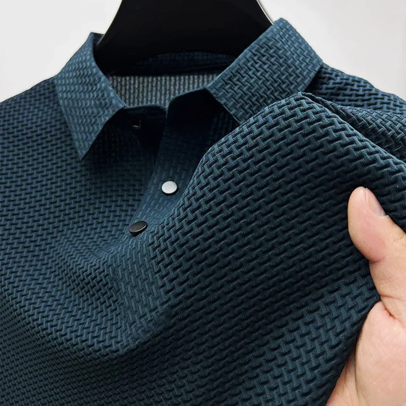 Men's Polo Shirt Textured Woven Short Sleeve - Navy