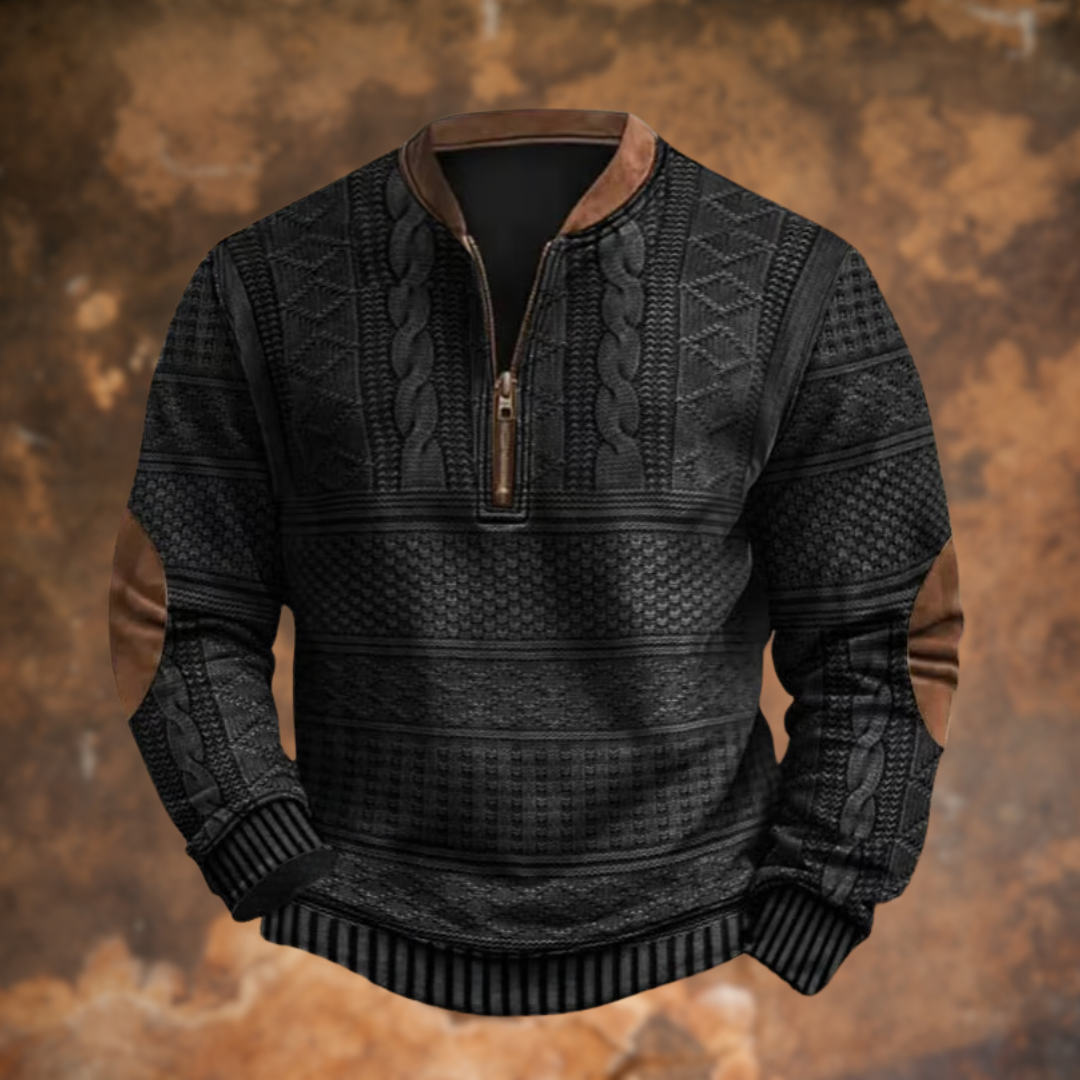 Men's textured quarter-zip jumper with stand collar and long sleeves