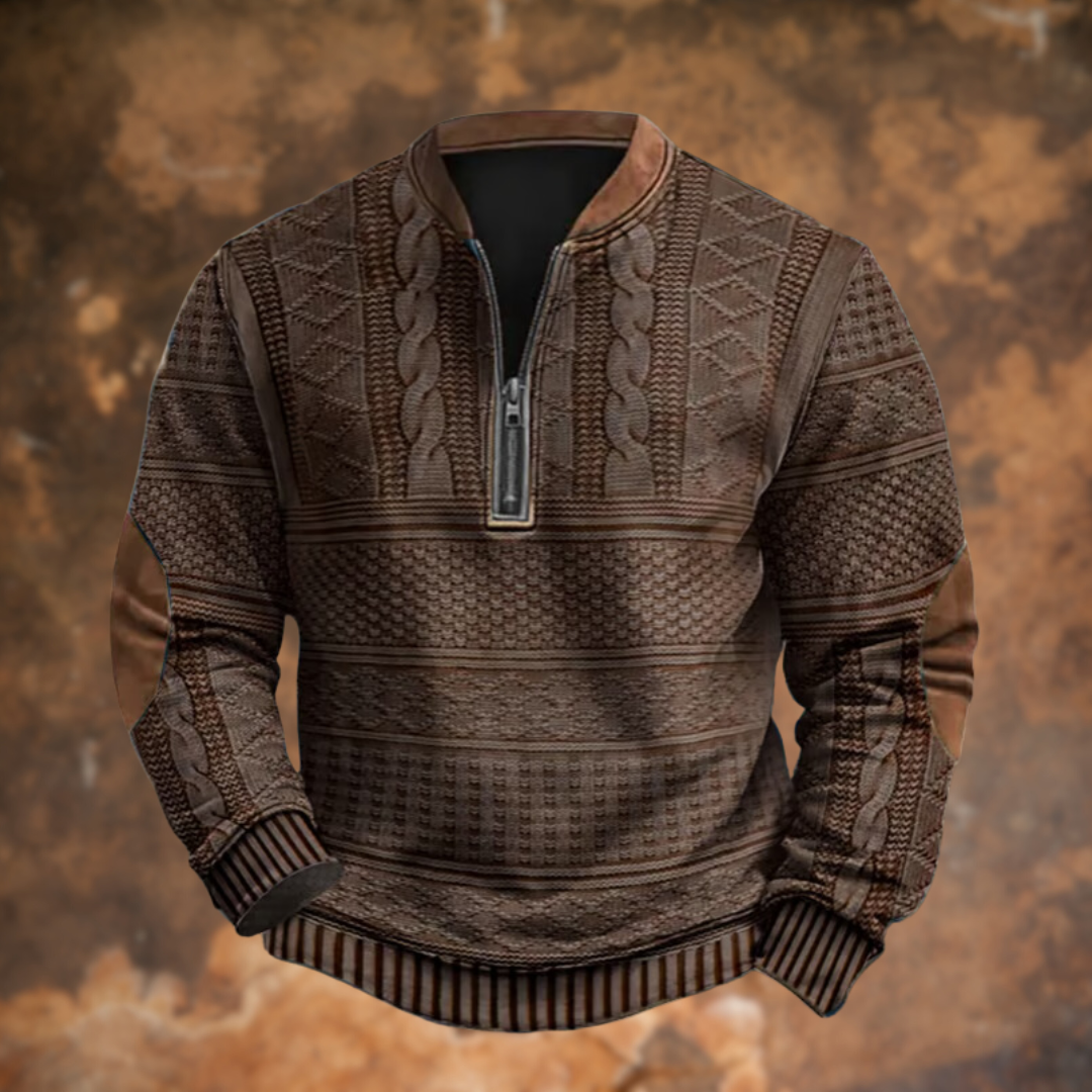 Men's textured quarter-zip jumper with stand collar and long sleeves