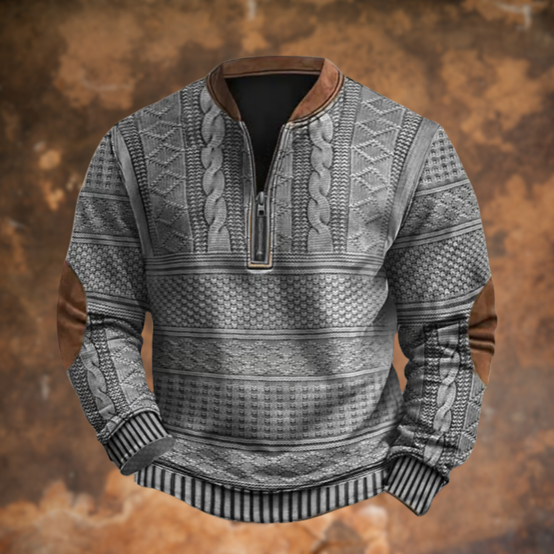 Men's textured quarter-zip jumper with stand collar and long sleeves