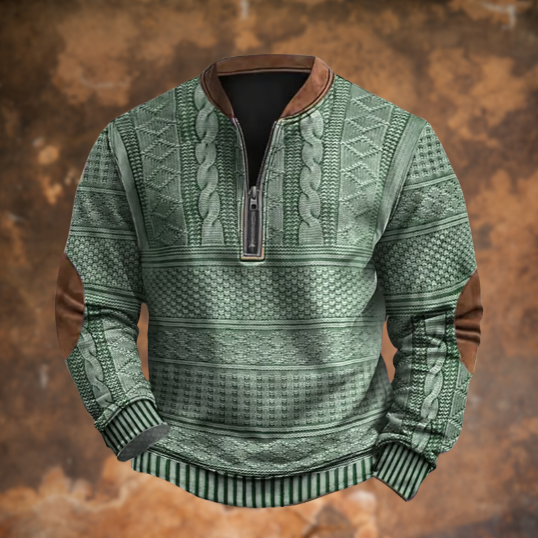 Men's textured quarter-zip jumper with stand collar and long sleeves