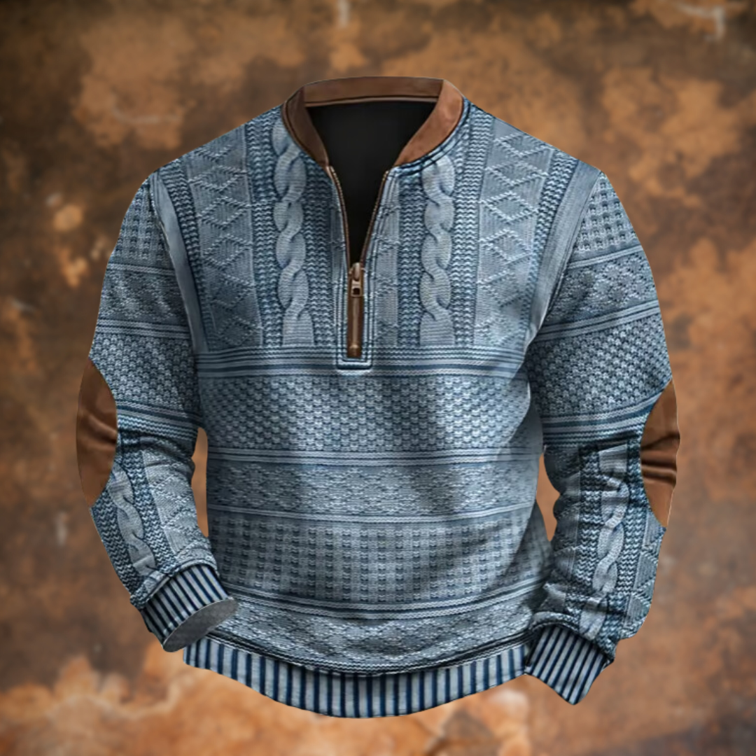 Men's textured quarter-zip jumper with stand collar and long sleeves