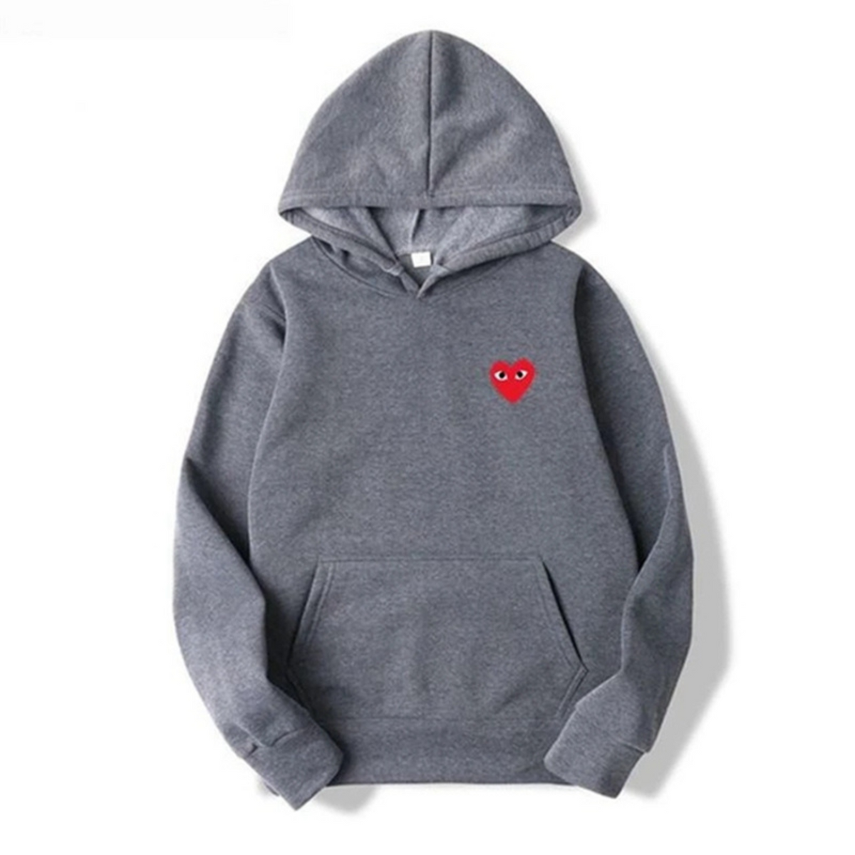 Women's hooded sweatshirt with small heart chest graphic and front kangaroo pocket