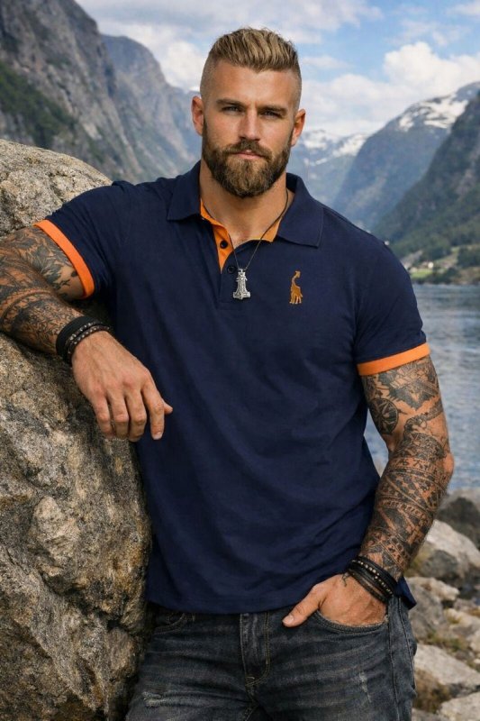 Men's modern fit polo shirt with contrast collar and sleeve trims