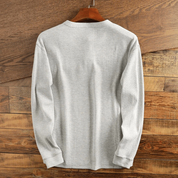 Men's Waffle Knit Henley Top Long Sleeve - Grey