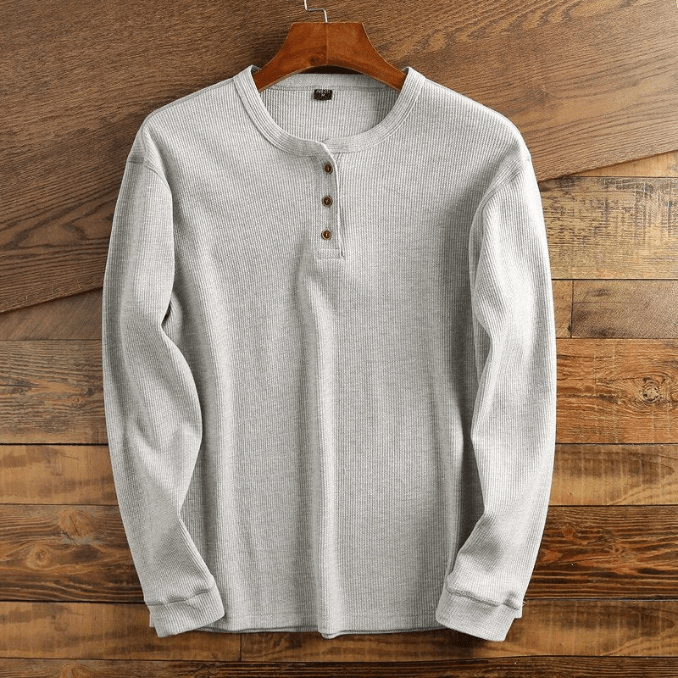 Men's Waffle Knit Henley Top Long Sleeve - Grey