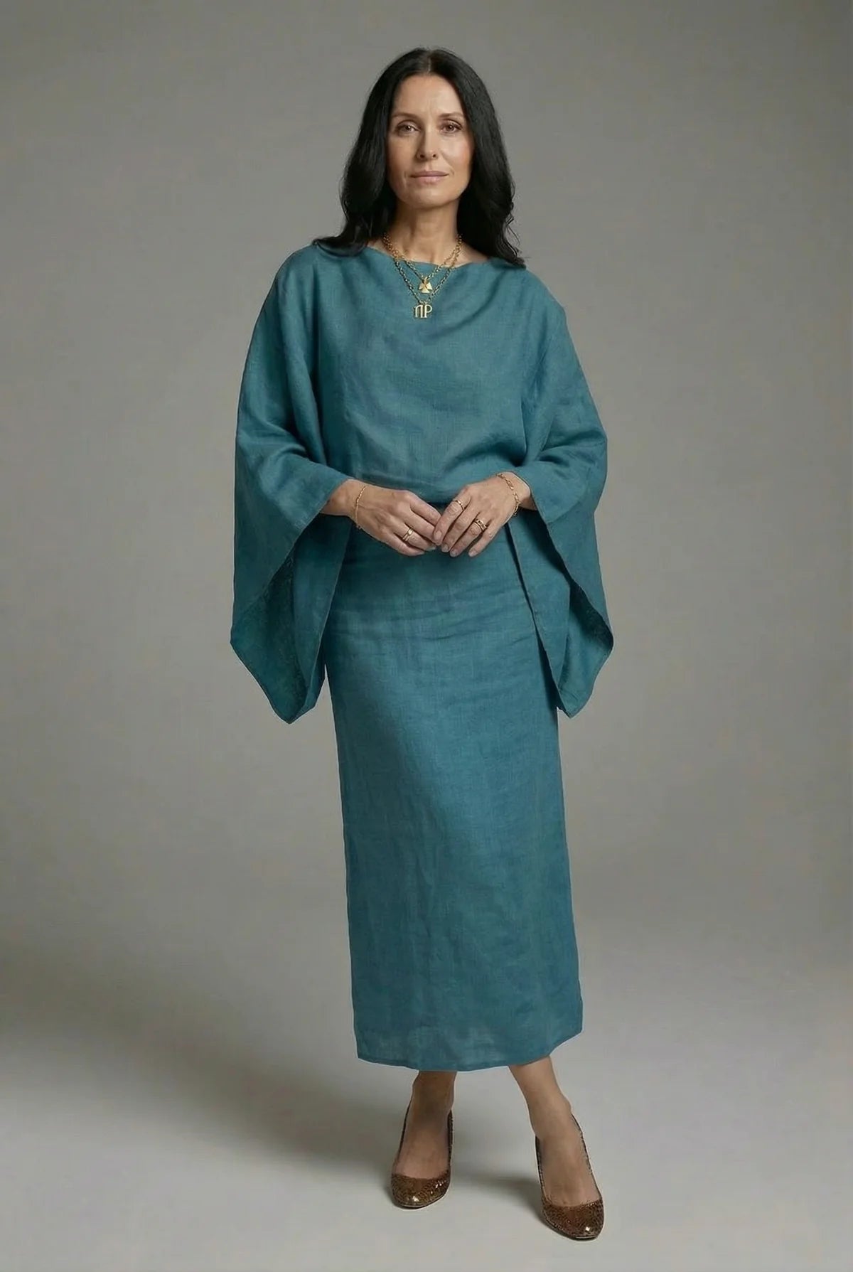 Women’s Kimono Sleeve Tie Waist Midi Dress