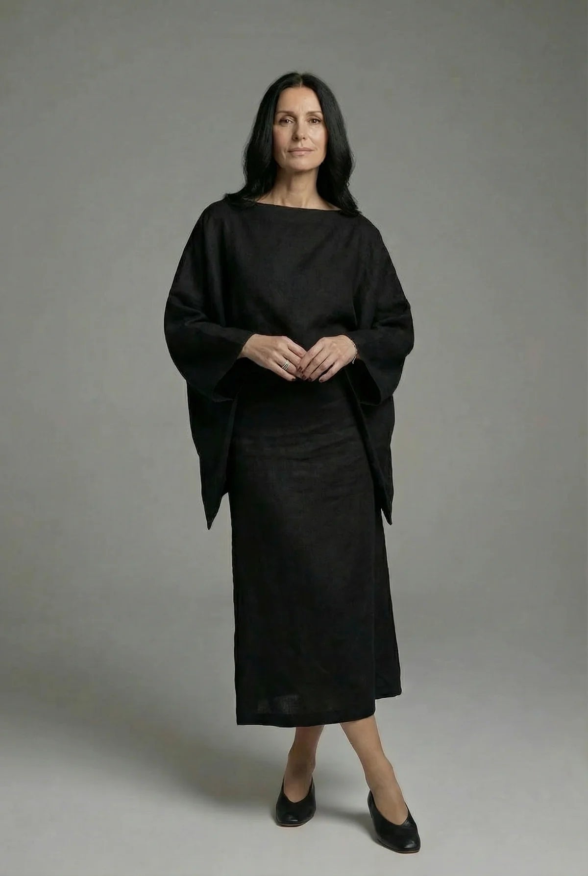 Women’s Kimono Sleeve Tie Waist Midi Dress
