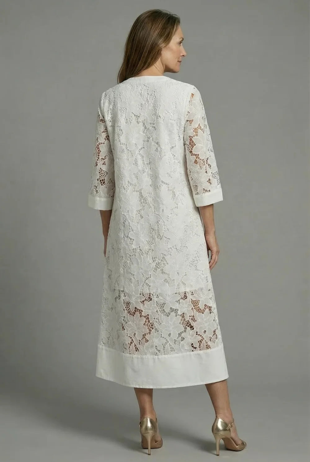 Women’s Embroidered Lace Notched Midi Dress