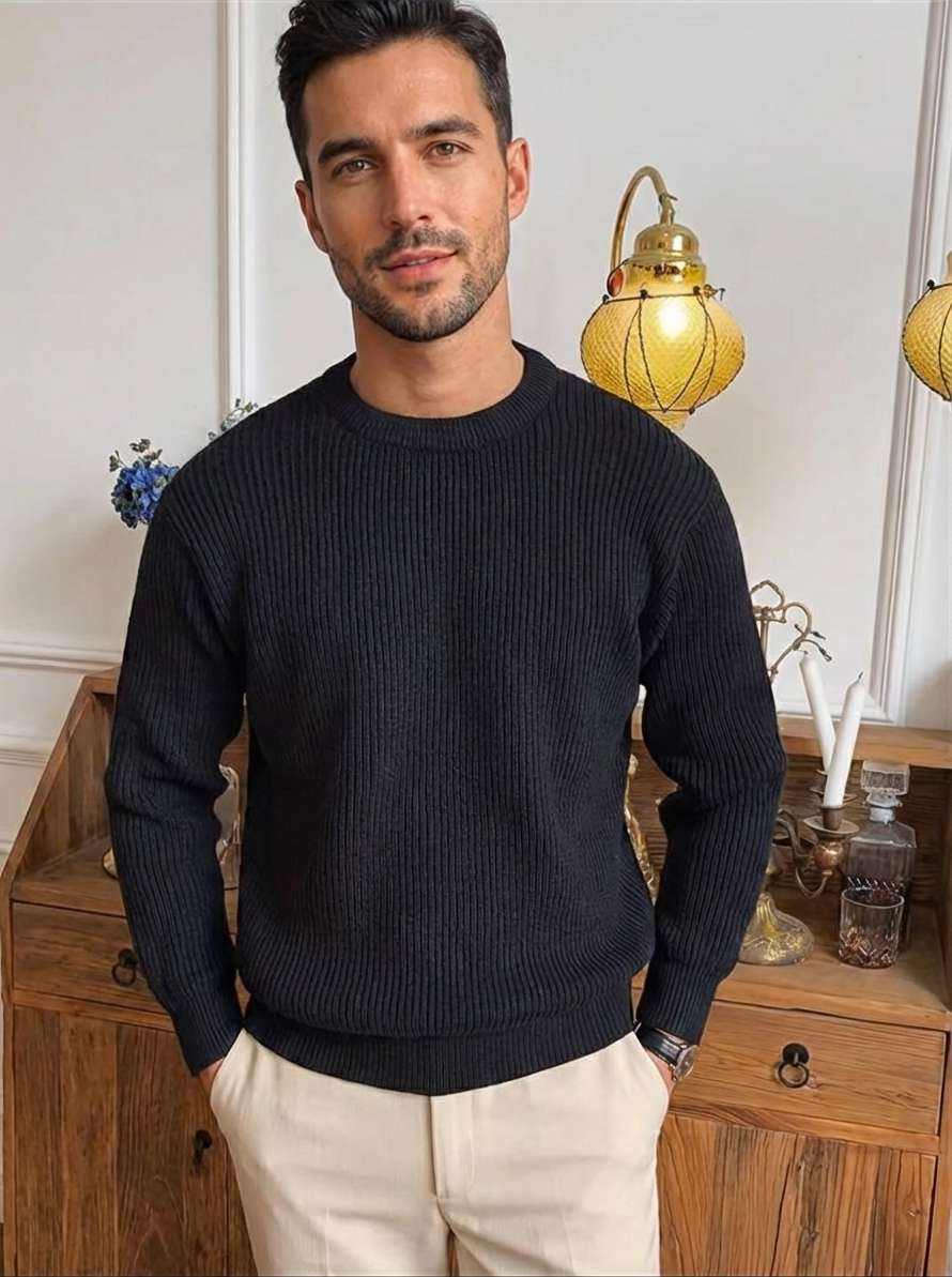 Men's ribbed crew neck jumper with long sleeves