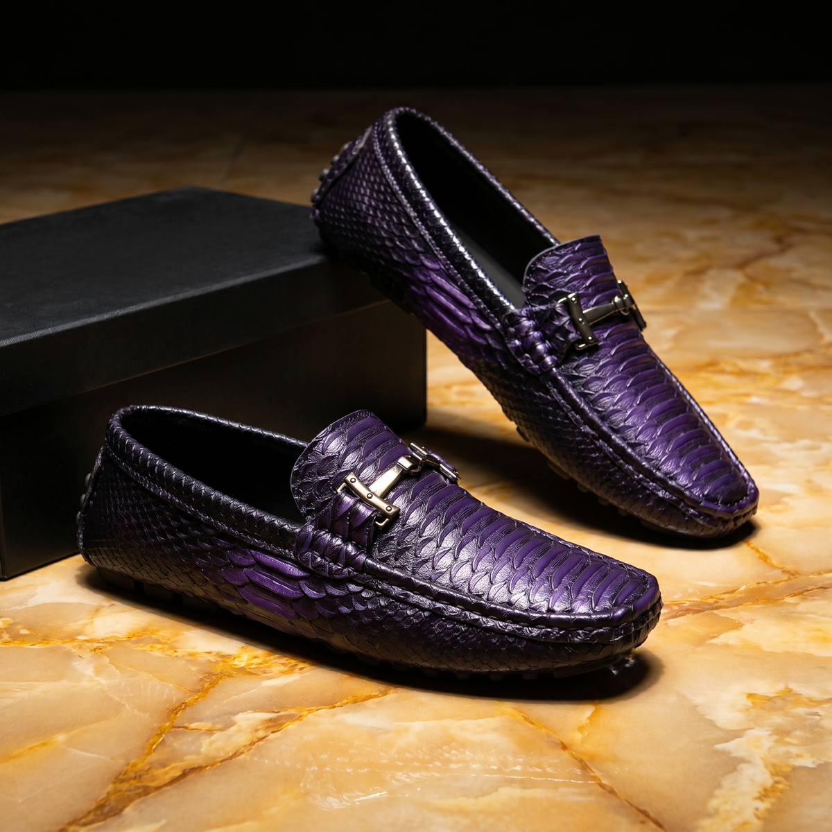 Textured loafers with front buckle detail and flat soles
