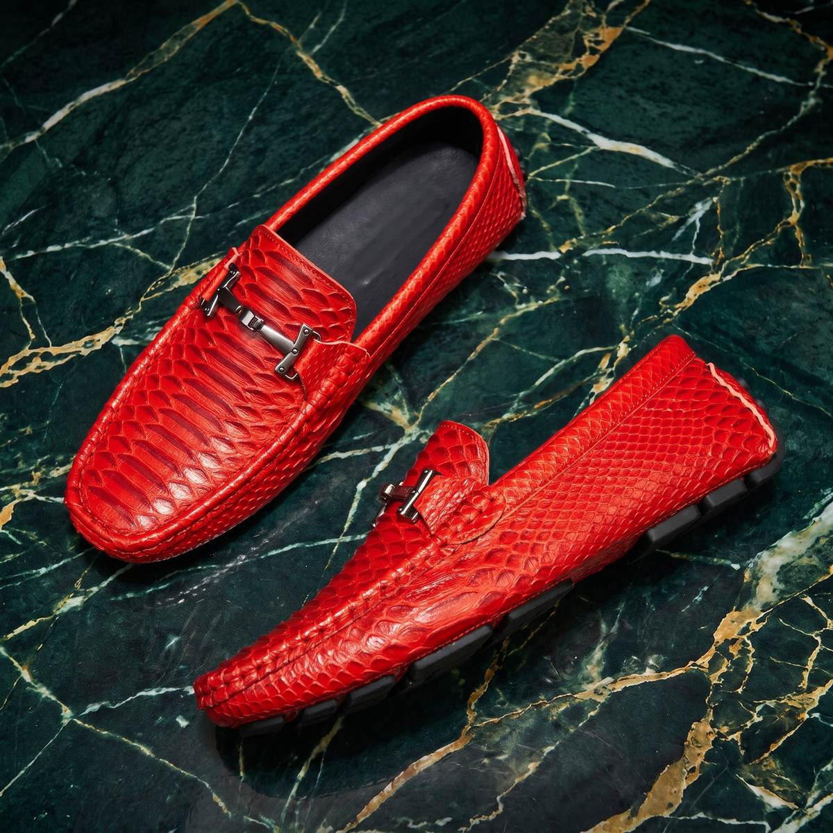 Textured loafers with front buckle detail and flat soles