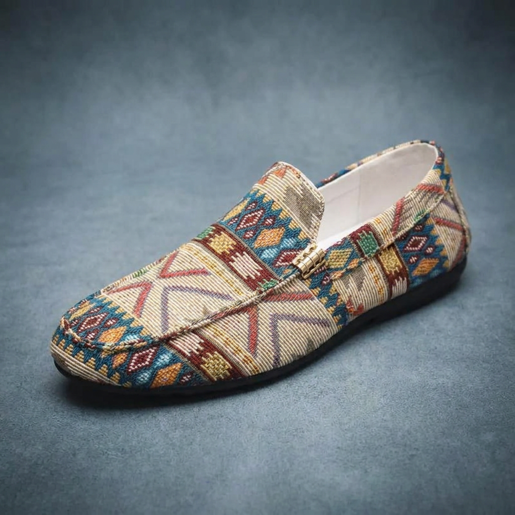Unisex geometric patterned loafers with round toes and flat soles