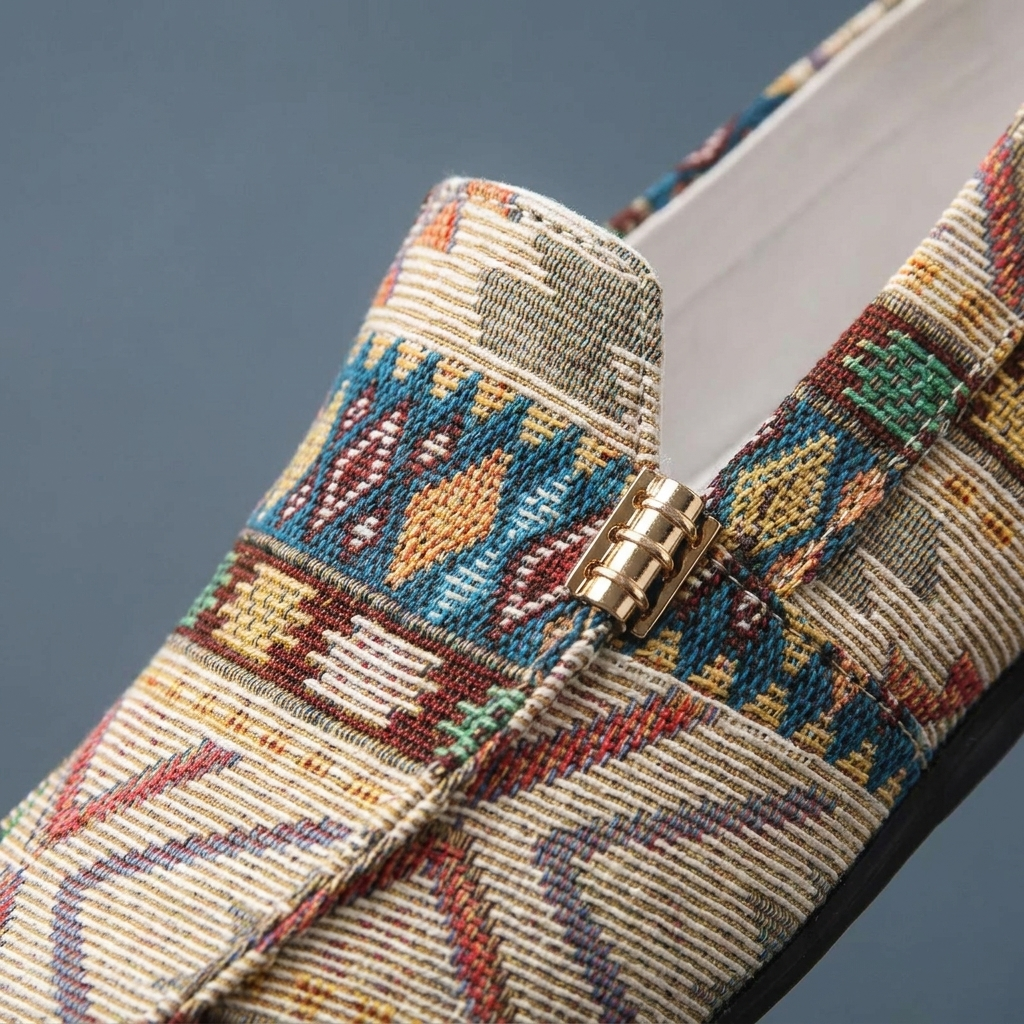 Unisex geometric patterned loafers with round toes and flat soles