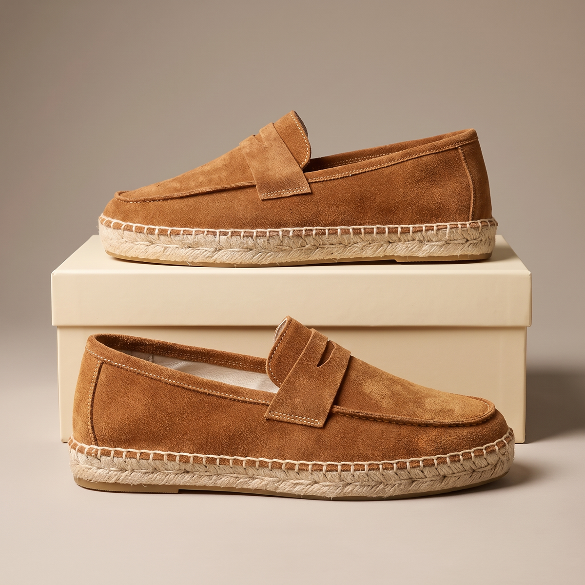 Unisex plain espadrille loafers with penny straps and flat woven soles