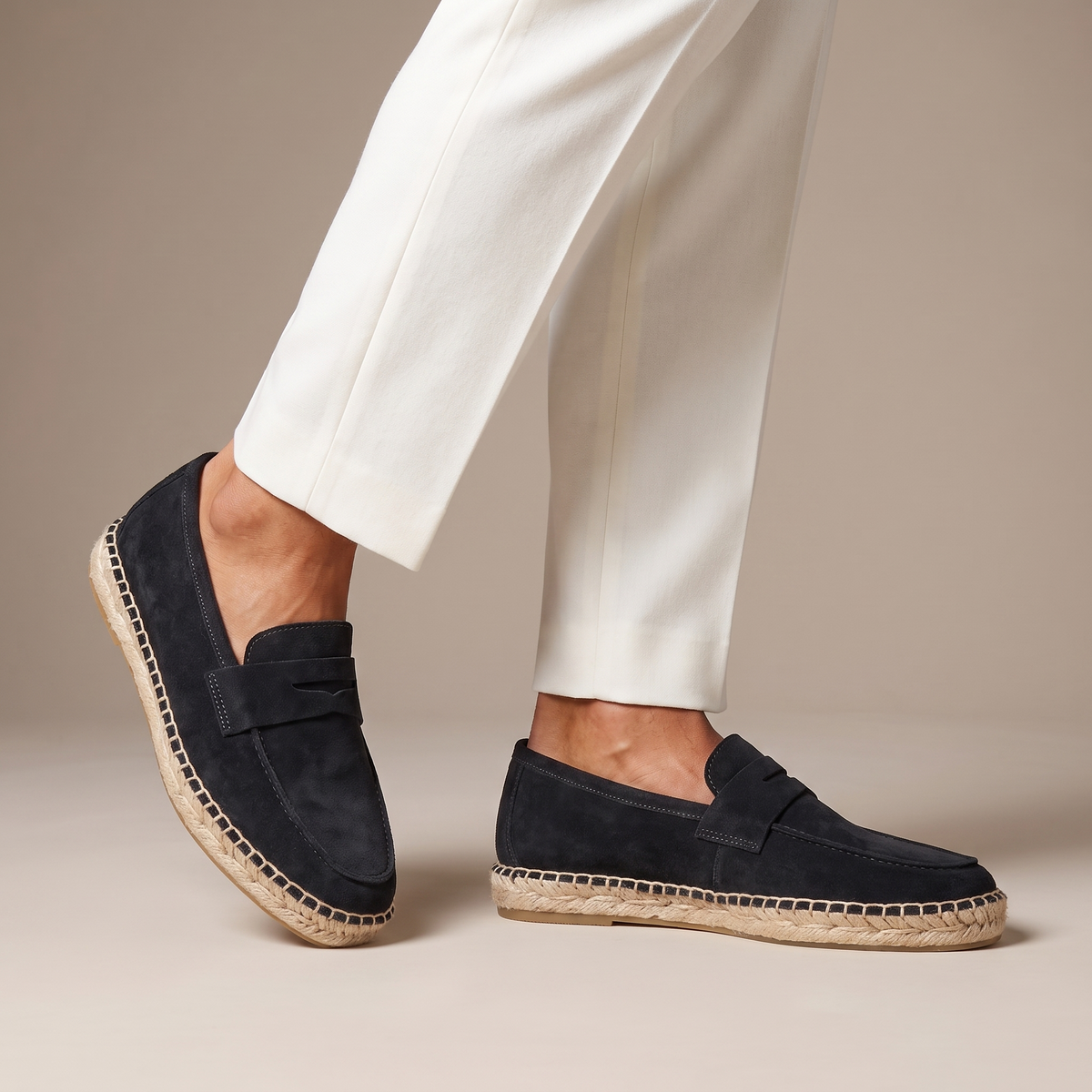 Unisex plain espadrille loafers with penny straps and flat woven soles