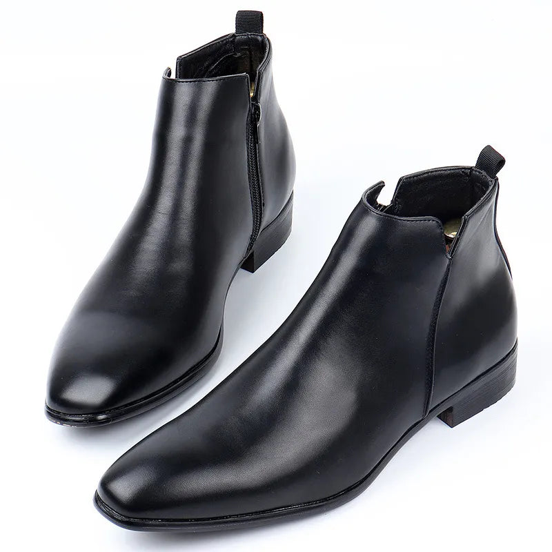 Men's Leather Ankle Boot Side Zip - Black