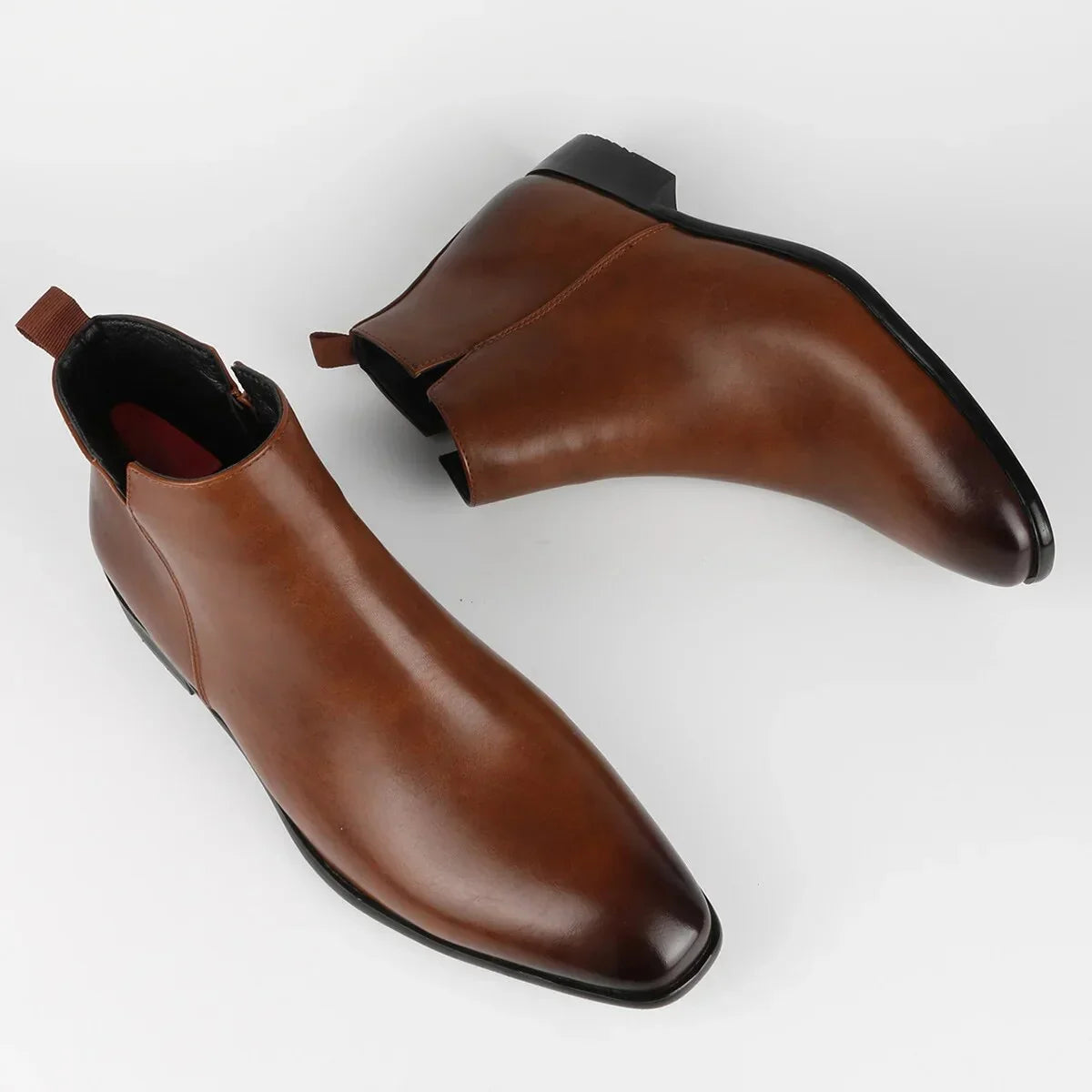 Men's Leather Ankle Boot Side Zip - Brown